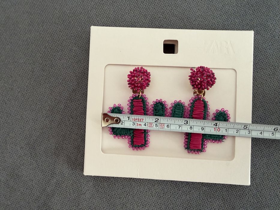 Cercei maxi Zara roz magenta verde Cactus noi cu eticheta