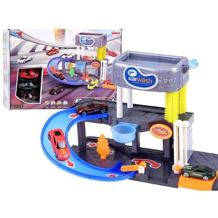 Паркинг автомивка с течаща вода и коли, с ефекти