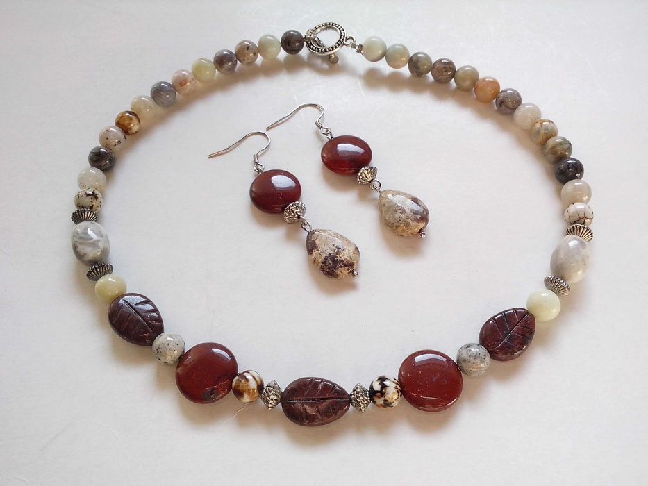 set,colier si cercei pietre naturale,agate crazy,jasper rosu teracota