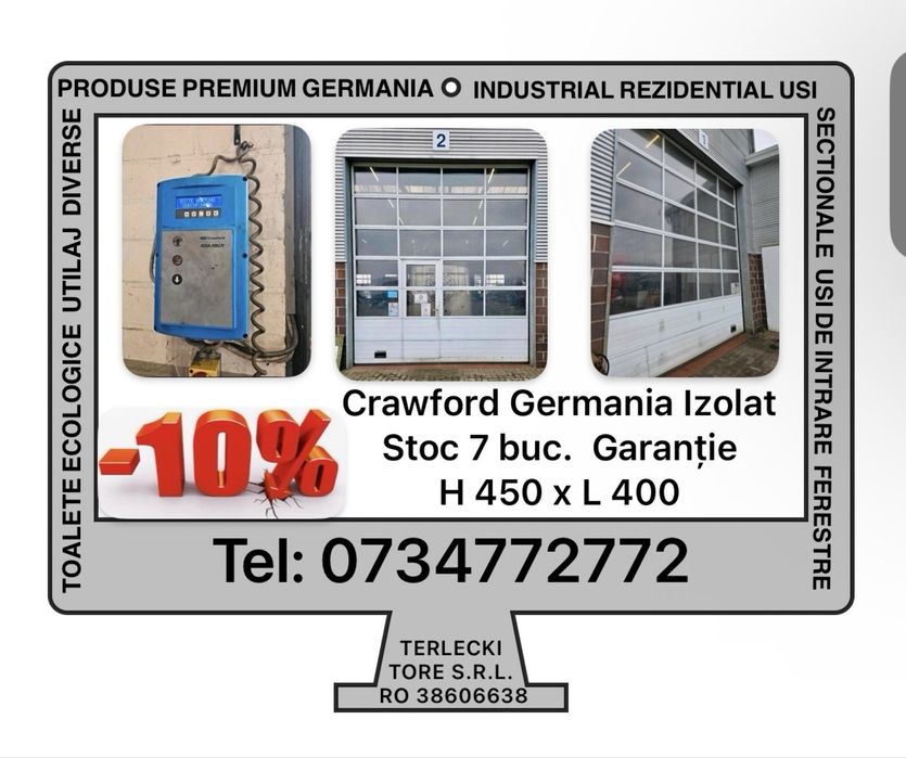 USA SECTIONALA INDUSTRIALA Crawford poarta garaj hala H 450 x L 400 Garantie 7 Bucati