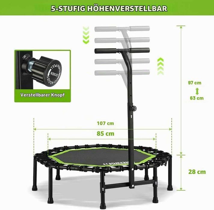 Trambulină pliabilă pentru adulți ONETWOFIT, mini-trambulină de fitness (101/107/114 cm)