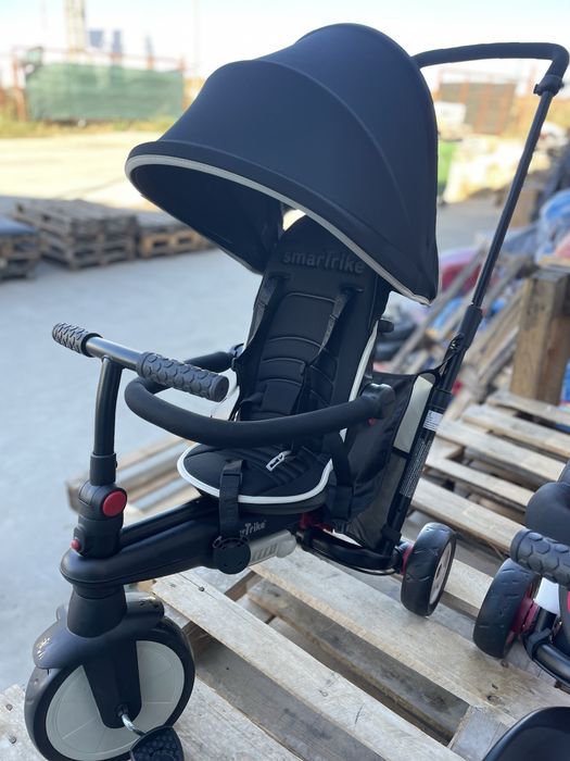 Tricicleta pentru copii Smart Trike STR3 Negru 6 in 1 ultrapliabila, dotata cu frana, scaun rabatabil, tehnologie Touch Steering, varsta 10 luni+