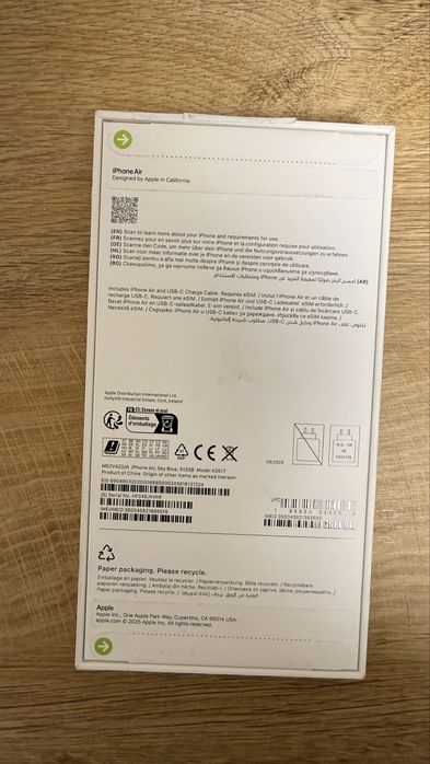 Неразопакован Iphone air Sky Blue 255gb