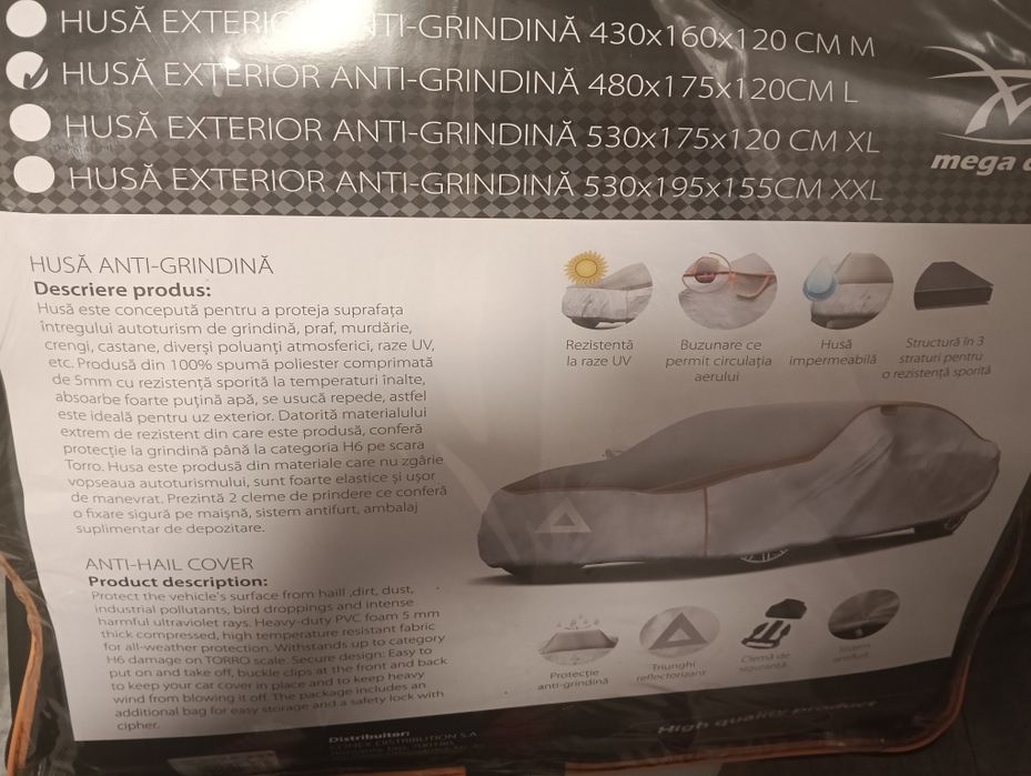Husă Nouă Mega Drive protecție Antigrindină Auto 480 X 175 x120 cm.