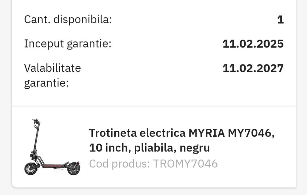 Trotineta electrica MYRIA MY7046, 10 inch, pliabila, negru