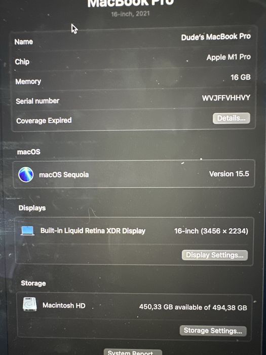 Macbook M1 Pro, 2021, 16 inch