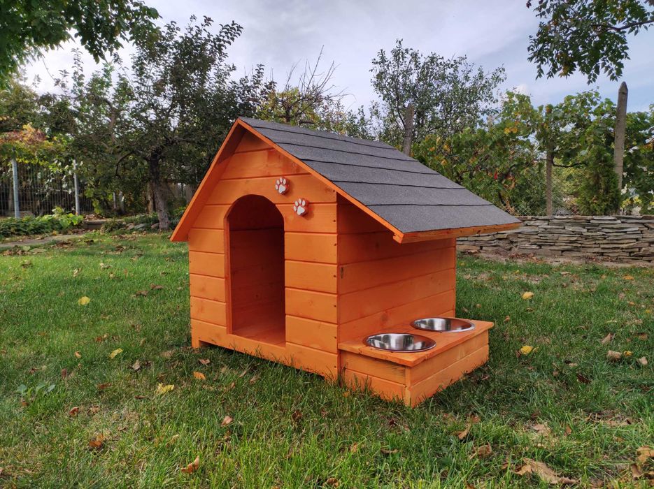 Къща за куче със стряха + купи;Колиба за кучета;Къщи за кученца