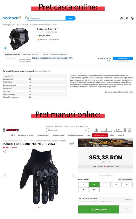 Casca Scorpion Covert X - Matte Black - Marimea L + Manusi Moto FOX