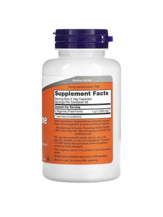 NOW Foods L-Arginine 500 mg, 100 Vegetarian Capsules