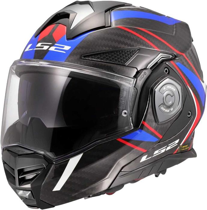 Нова Мотоциклетна Модуларна Каска за Мотор LS2 FF901 Advant X Carbon Future II, XL, Gloss White/Blue ECE 22.06 1550 гр
