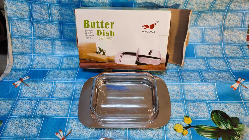 Масленка нерж с акриловой крышкой, Butter Dish