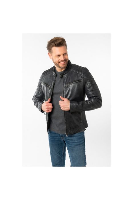 Geaca de Piele Barbati Mauritius Bleumarin Inchis MMDerry