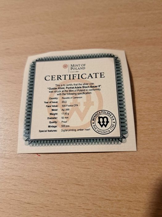 Сребърна монета по творчеството на Густав Климт