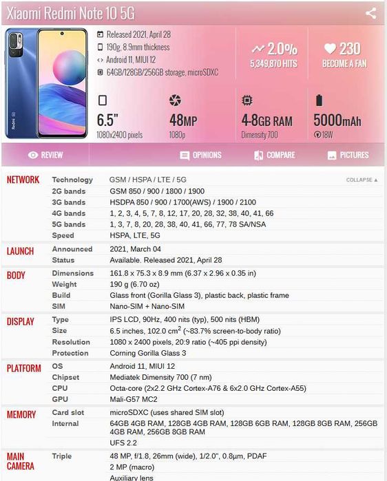 Redmi note 10 5G
