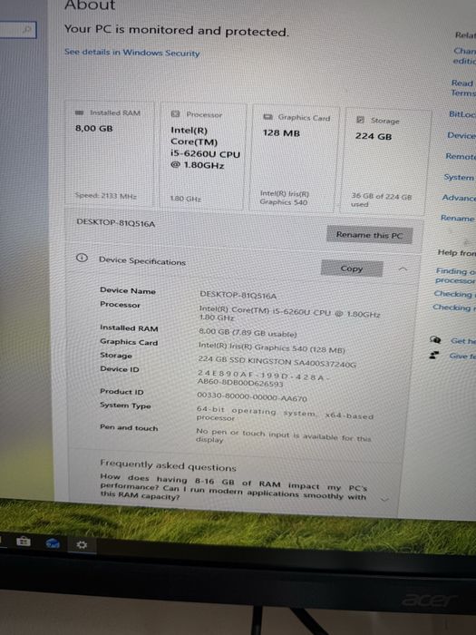 MiniPC IntelNUC i5 6250U 8gb ddr4 256ssd