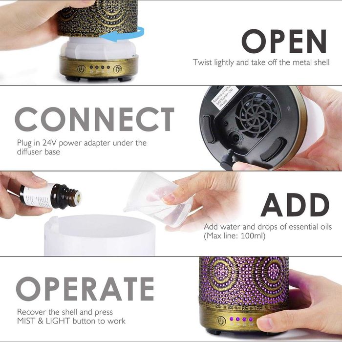 Луксозен Метален Арома Дифузер SALKING–260ml, Ултразвуков, 7 LED цвята