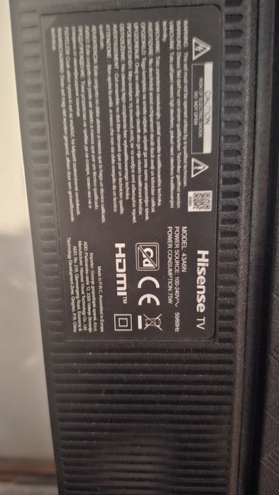 Tv hisense MODEL: 43A6N