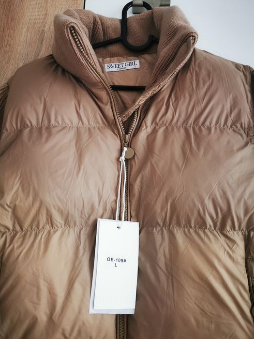 Дамско капитонирано яке с плетени ръкави