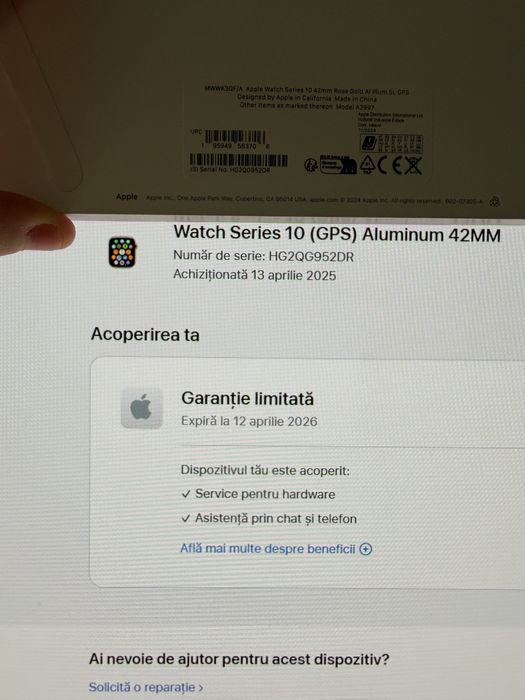 Apple Watch Series 10 42mm GPS GOLD Garanție 04.2026