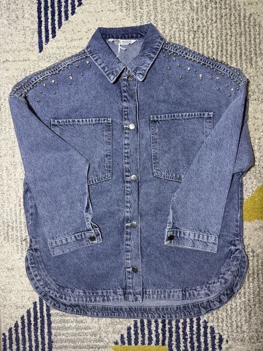 Geaca blugi denim cu pietre si perle argintii