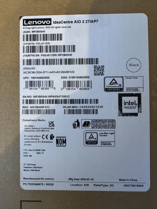 Lenovo all in one. AIO 3 27IAP7 Sigilat.