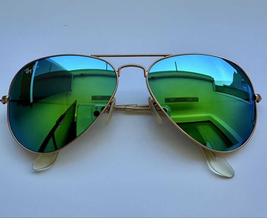 Ray Ban RB3025 Aviator Large Metal 58мм Green Mirror /отлични