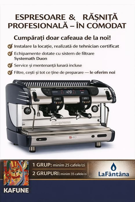 Espressor în comodat doar pe consum cafea