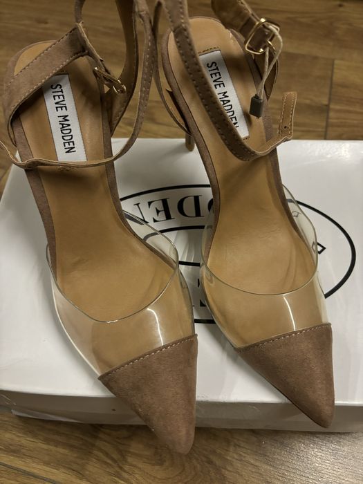 Елегантни Обувки на висок ток с прозрачна част бежави Steve Madden