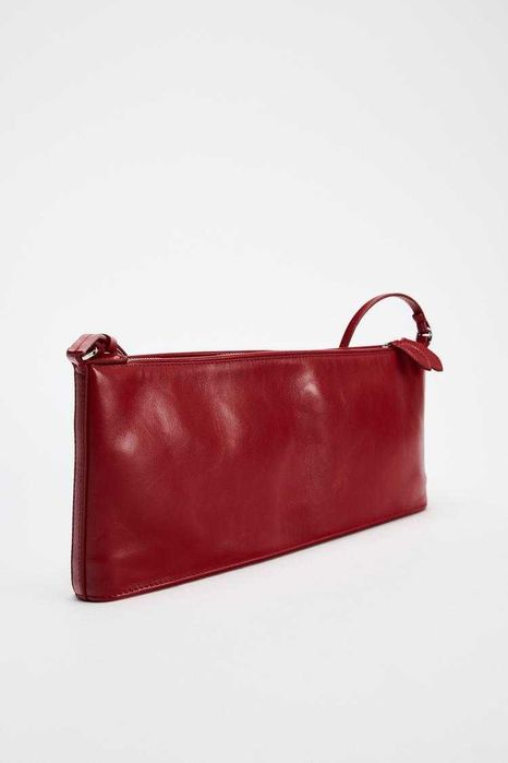 Кожена чанта Зара нова с етикет червена 100% ГОВЕЖДА КОЖА