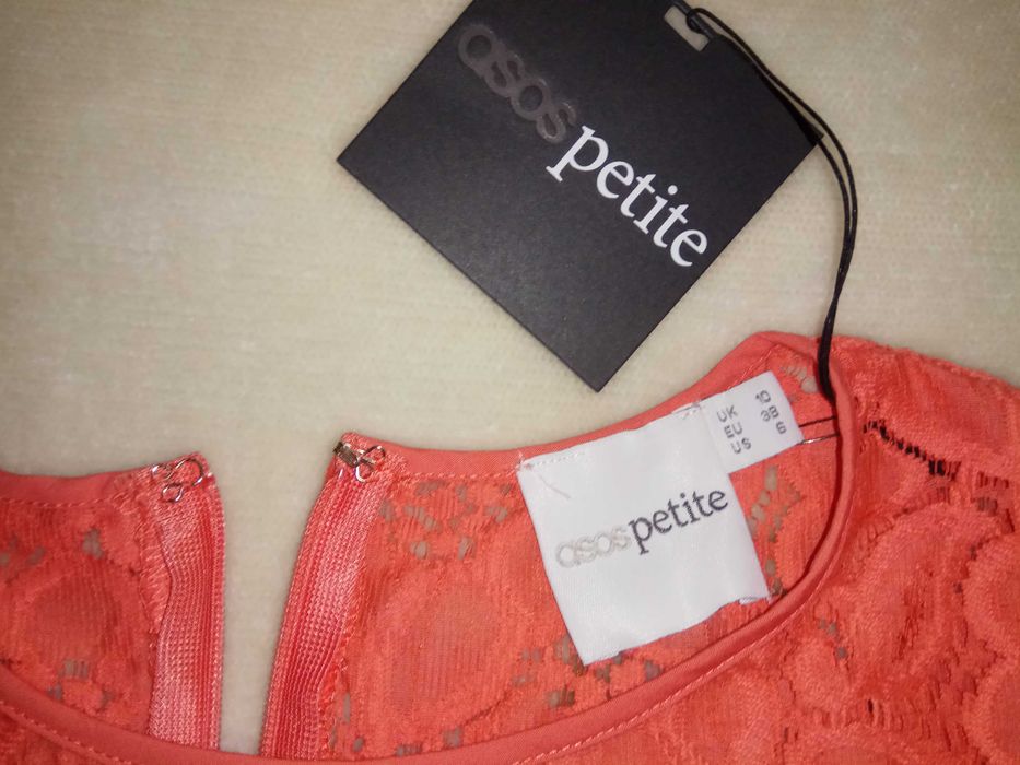 Rochie ASOS PETITE, dantela, ocazii/birou, mar.38, roz pal, NOUA.