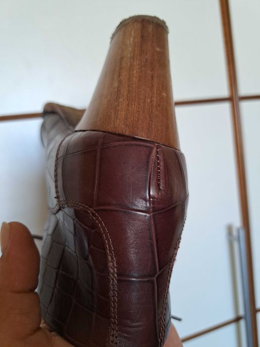 Кожени обувки Zinda, елегантни полуботи с ток, кафяви, естествена кожа