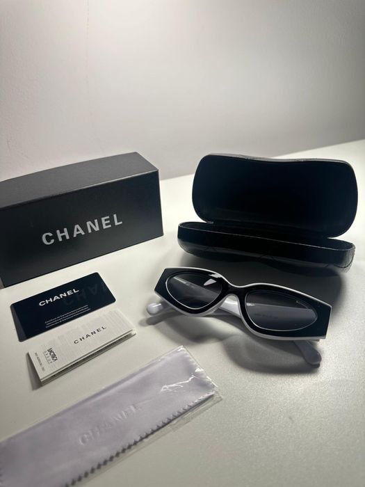 Ochelari de soare Chanel Cat Eye | Alb-Negru | Livrare rapida