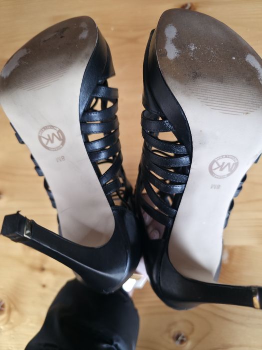 Sandale negre piele Michael Kors toc înalt, mărimea 38.5
