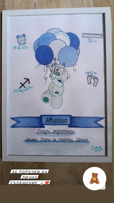 Бебешки колаж с дата час кг см подарък за новоредено