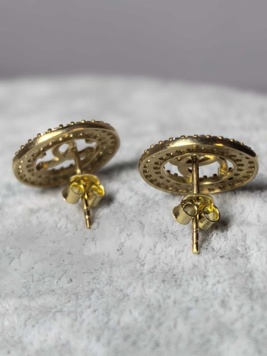 Cercei la modă aur galben 14K cu pietricele strălucitoare, 3,49 g – noi