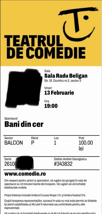 2 Bilete la teatru Bendeac - Bani din cer