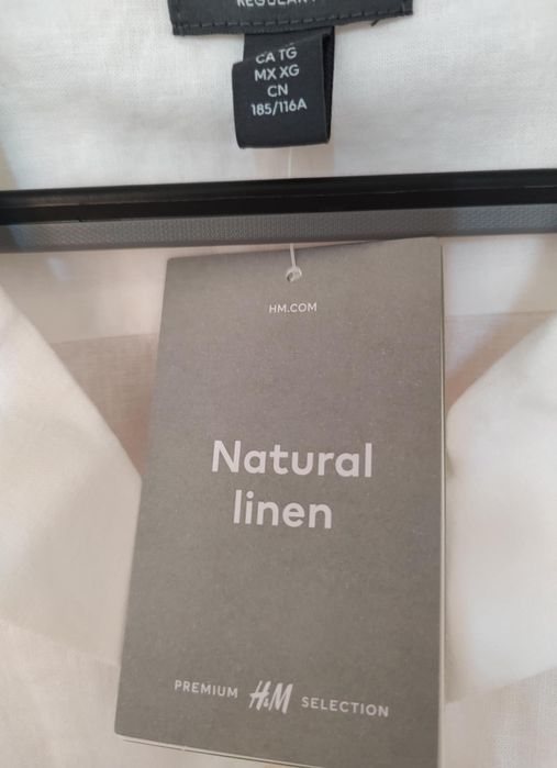 Нова бяла мъжка риза H&M  къс ръкав ХЛ лен