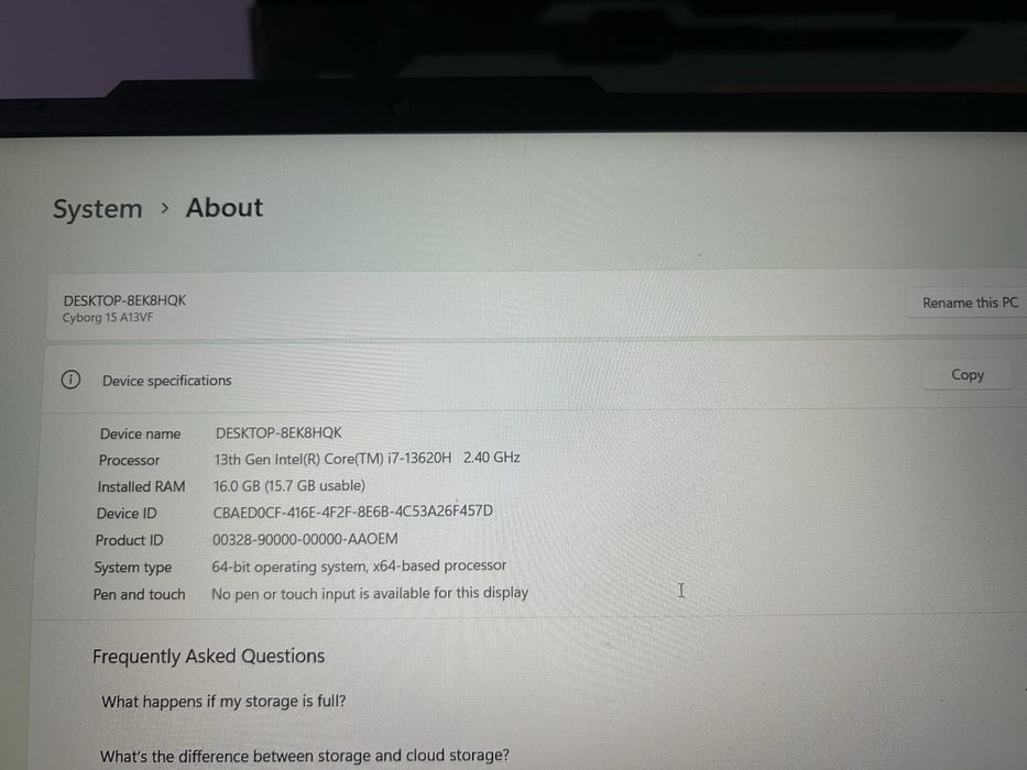 Laptop Gaming MSI Cyborg 15 i7 Gen13, RTX 4060, 16GB RAM, 144Hz