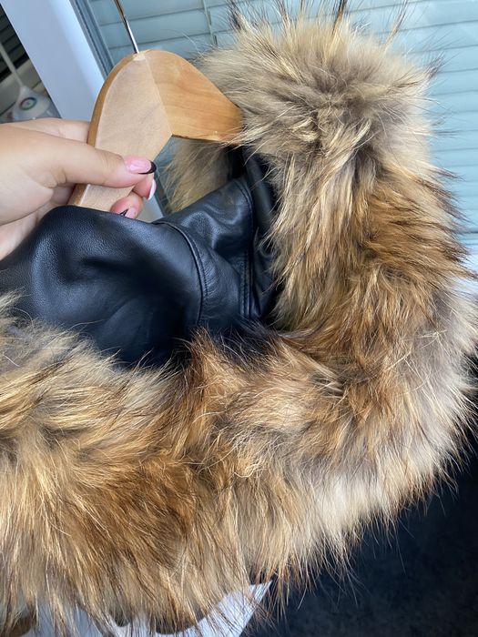 Дамско яке естествена кожа и естествен пух с качулка