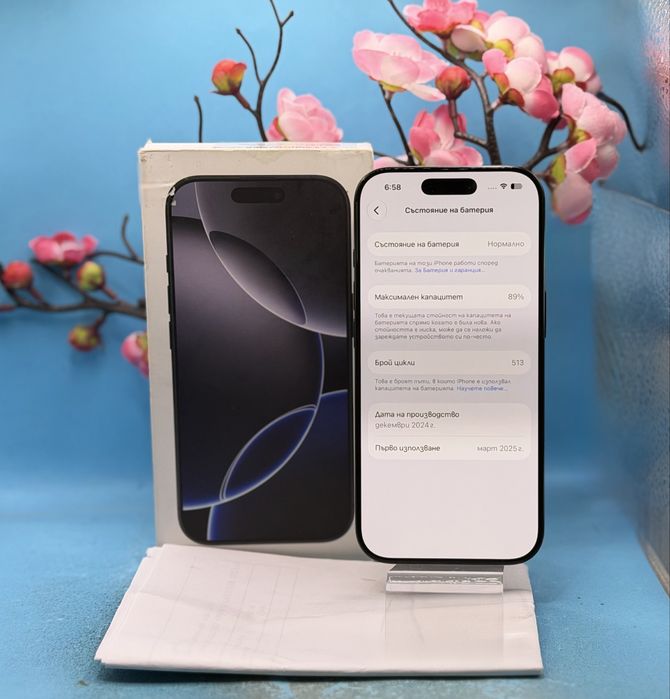 ГАРАНЦИОНЕН!!! Apple iPhone 16 Pro, 128GB, 5G, Black Titanium