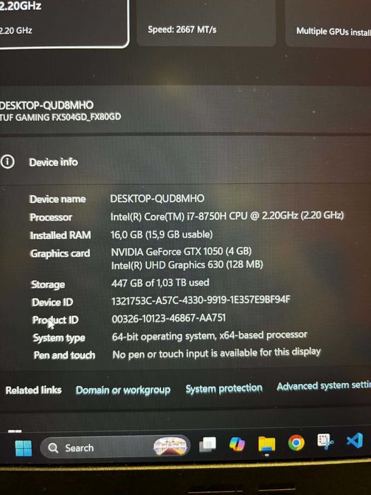 ASUS TUF Gaming FX504GD – i7-8750H / GTX 1050 4GB / 16GB RAM / 1TB