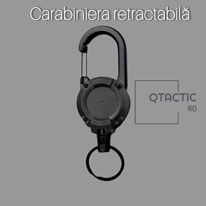 Suport cu carabină si cablu Kevlar retractabil - suport badge, chei