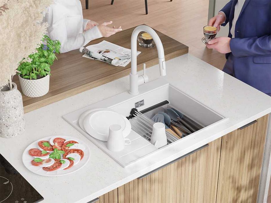 Бяла гранитна кухненска мивка Сидни 620-45 Ergo Multilevel 620х500