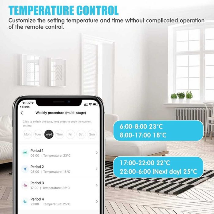 Priză inteligentă, termostat inteligent WiFi programabil cu senzor