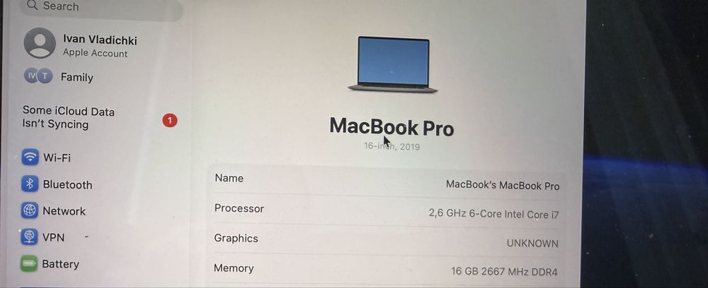 Macbook Pro 16 inch 2019, 16 ram, 512 ssd