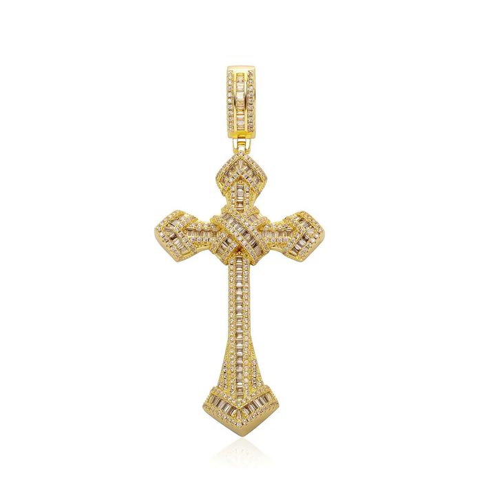 Cruciuliță zirconiu pandantiv iced out auriu argintiu