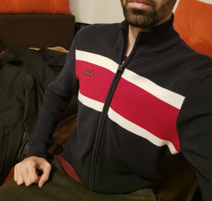 Lee Cooper - Cardigan/pulover cu fermoar si logo brodat, Bleumarin