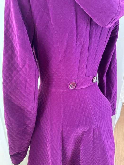 Palton mov cu glugă, matlasat, din catifea, model swing, Collectif XS