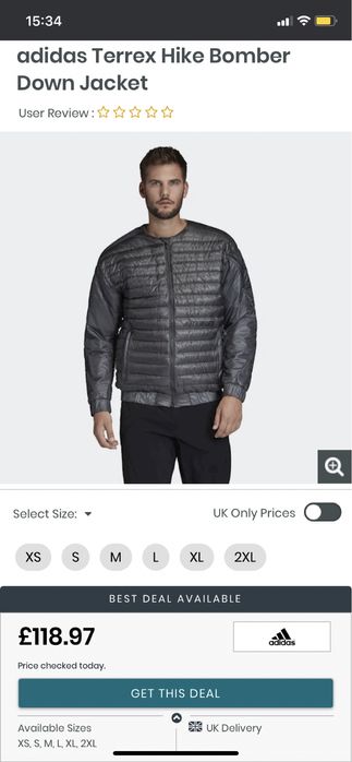 Geaca puf,barbati,Adidas Terrex Hike Bomber,marime 2XL