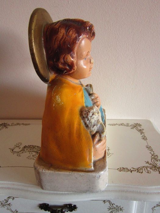 cadou rar MidCentury Păstorul cel Bun Copilul Isus cu miel Franta 1956